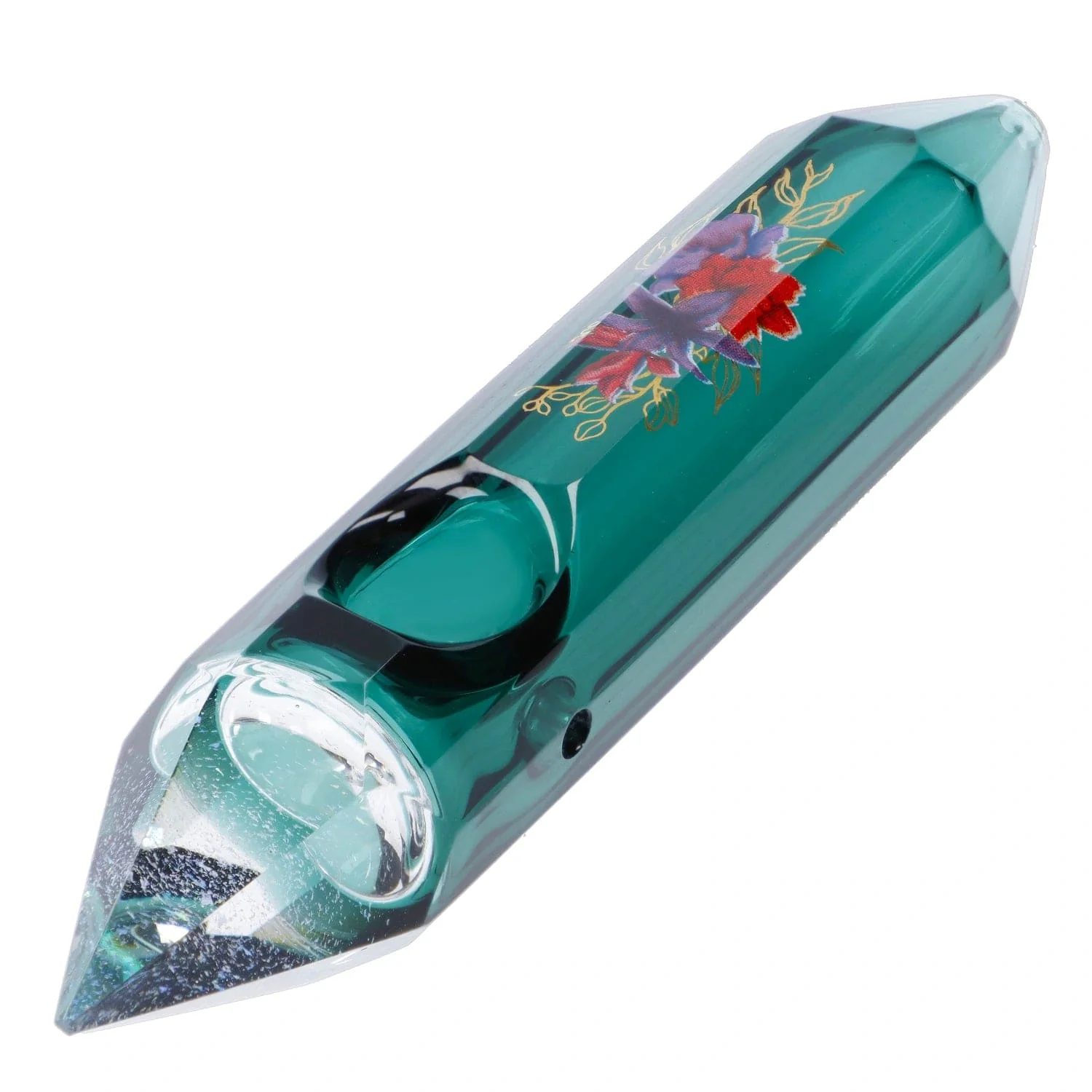 Famous Design Floral Lush Crystal Hand Pipe - Teal - 5in - Image 2