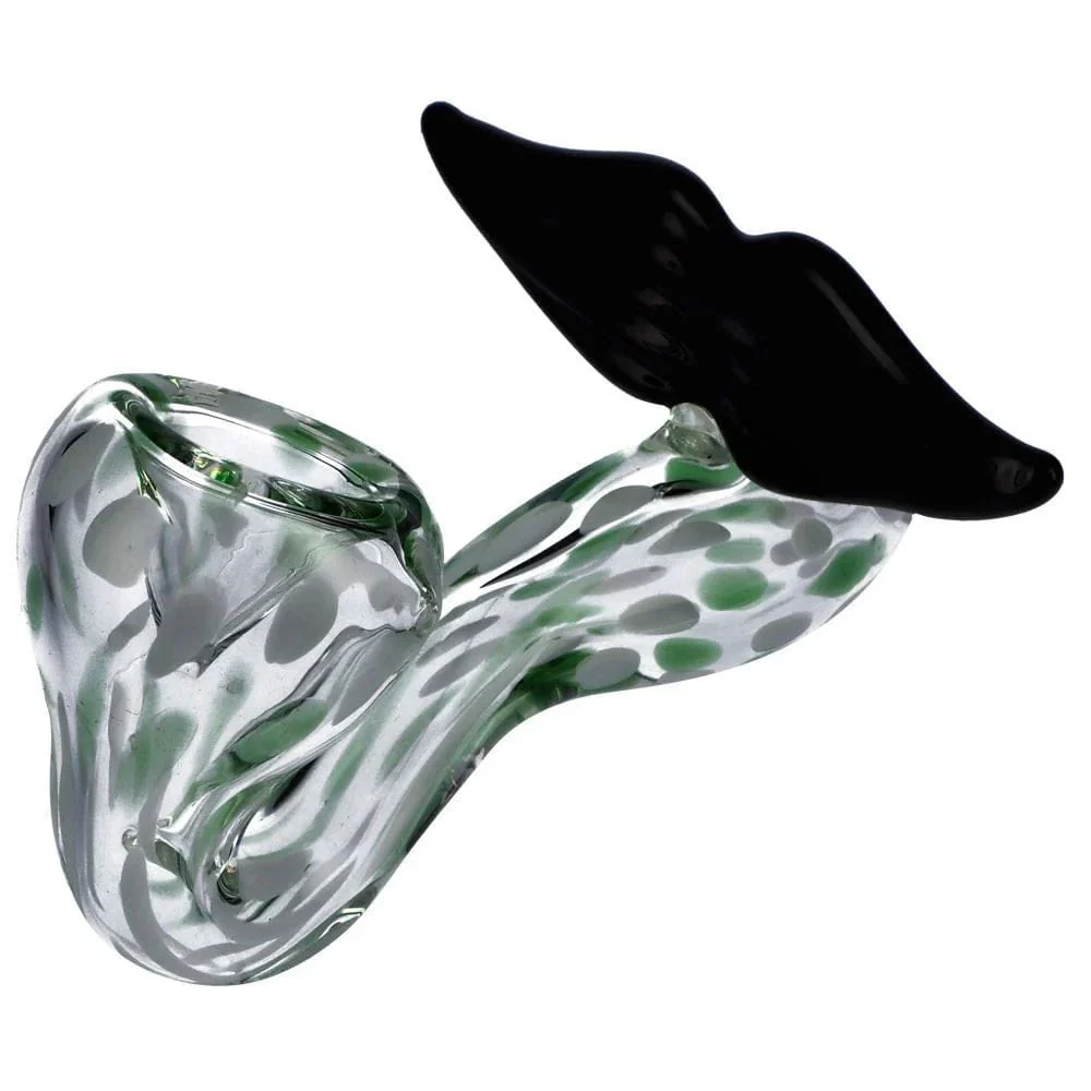 Valiant Speckled Moustache Sherlock Pipe - Green & White - 4.5in.