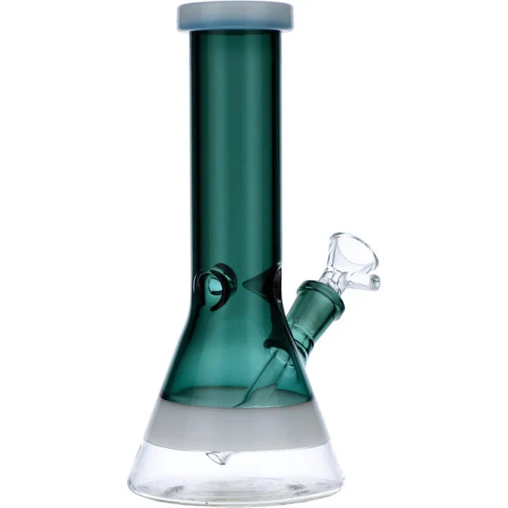 Valiant Beaker Water Pipe w/ White Rings - Teal - 8in. - Image 2